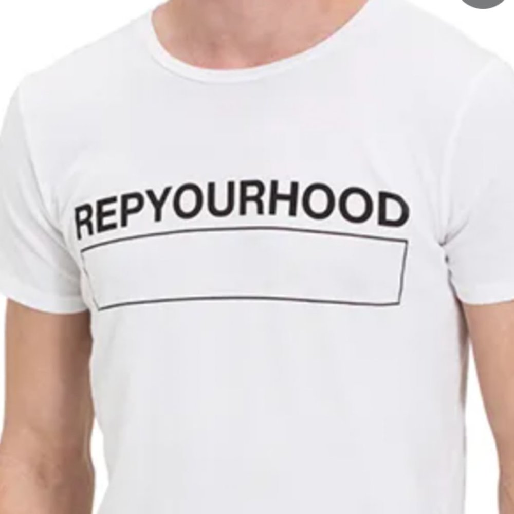 NWT Baldwin "Rep Your Hood" White Crew Tee